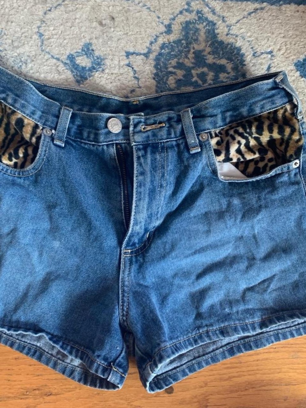 PLAYBOY Blue Denim Shorts with Leopard Pocket Lining